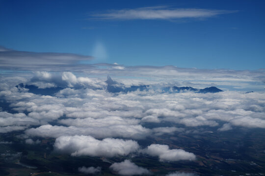 Hokkaido, sea of clouds and cloud layers, with mountain ridges, in august, natural landscape