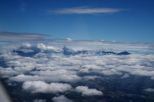 Hokkaido, sea of clouds and cloud layers, with mountain ridges, in august, panorama