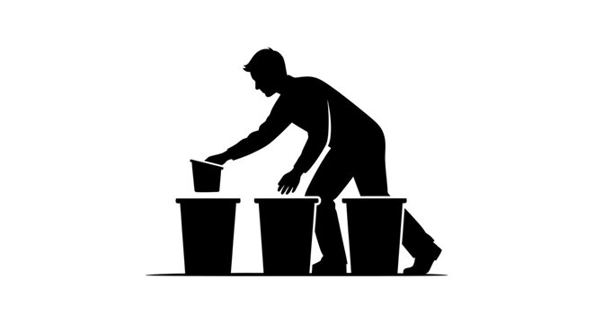 Man sorting trash into recycling bins