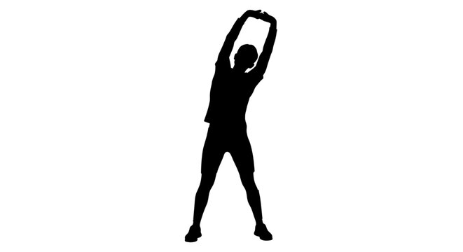Black silhouette of a man stretching arms up