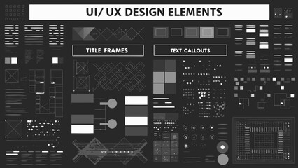 Fototapeta premium Collection of flat ui design elements including title frames text callouts and geometric shapes on a dark background