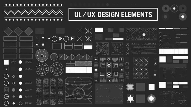 Collection Of User Interface Elements Flat Icons And Geometric Shapes On A Dark Background application button icon checkbox