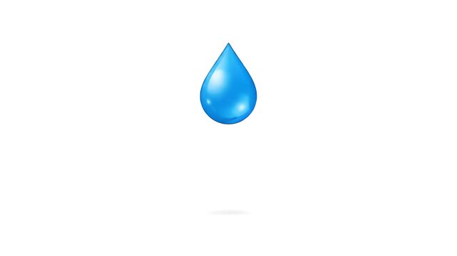 Single blue water drop icon suspended over white background with realistic glossy 3D render