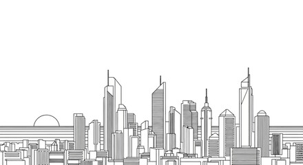 Fototapeta premium Minimalist black and white city skyline with sun illustration