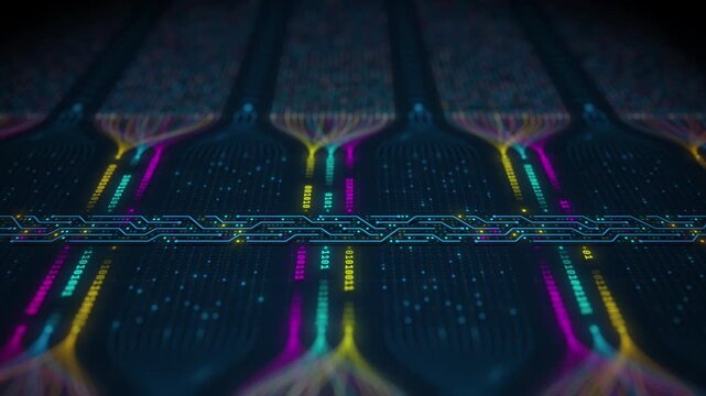 Artificial Intelligence neural network processing big data with binary code motion graphics seamless loop