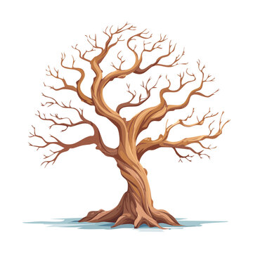Old spooky dry tree with gnarled branches vector illustration for dark autumn graveyard landscape decoration and survival game environment asset