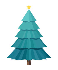 Fototapeta premium Layered green fir tree with star topping vector illustration for traditional Christmas party banner design and winter holiday season asset