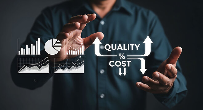Businessman optimizing business performance increasing quality and reducing cost