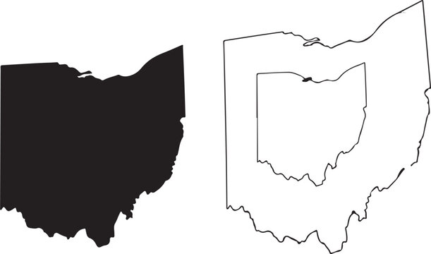 Ohio US state blank map vector solid black color and outline isolated on white background