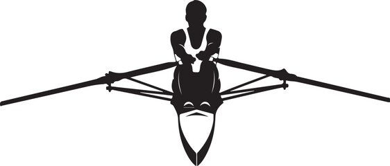 Overhead silhouette of a single scull rower in a racing shell with oars extended on white background © HARUN