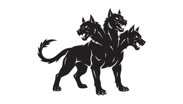 black and white silhouette set of cerberus very high quality vector illustration.