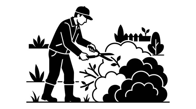 Man digging in the garden soil.