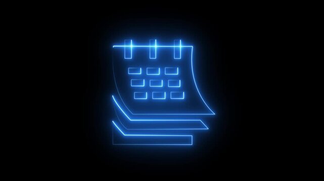 calendar date icon animation neon glowing purple and red color clip art routine day deadline presentation schedule planner sign symbol on black background.HD video animation.