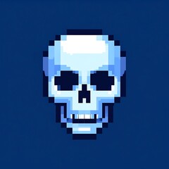Obraz premium A pixelated blue skull on a dark blue background