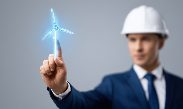 Advanced climate technology engineer inspects renewable energy solutions in modern office setting