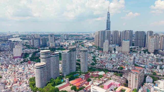 Aerial view of Landmark 81 and modern skyline in Ho Chi Minh City Vietnam