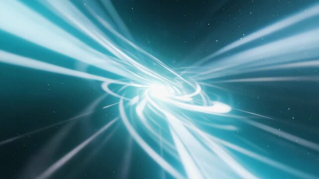 Dynamic light rays burst outward in a starburst pattern, abstract light background