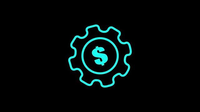 Professional money management icons featuring dollar symbol inside gear mechanism for financial automation .Dollar sign coin and gear icon representing financial management , HD video animation