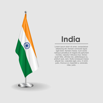 Indian national flag on a metallic vertical stand. Vector illustration.