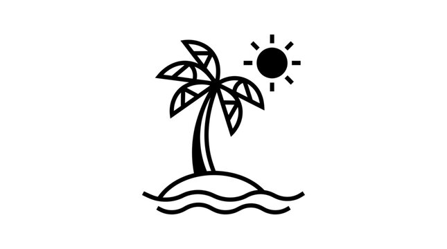 Palm tree icon displayed in a simple linear style signifies a tropical environment or a relaxing vacation destination theme.