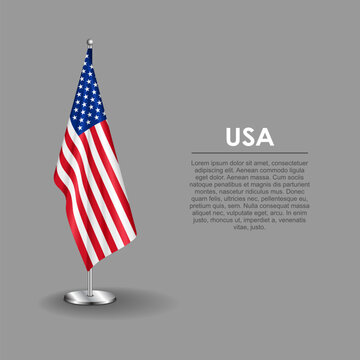 American national flag on a metallic vertical stand. Vector illustration.