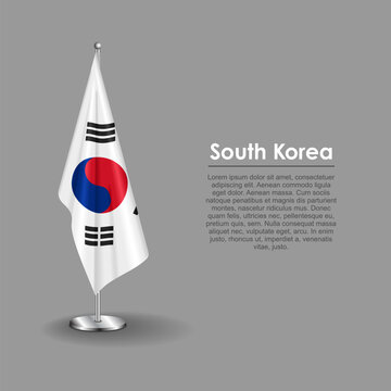 South Korean national flag on a metallic vertical stand. Vector illustration.