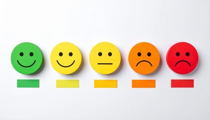 Naklejka premium Colored faces emotion scale feedback rating