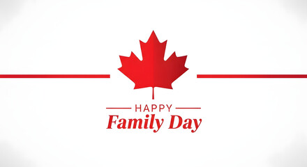 Fototapeta premium Happy family day greeting with a red maple leaf and red lines