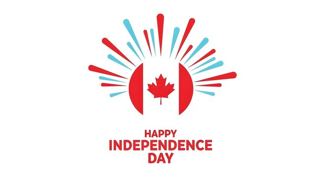 Canada day celebration graphic with maple leaf and festive fireworks