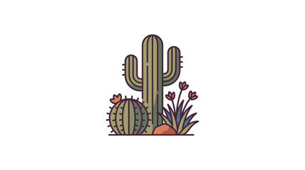 Obraz premium Desert Cactus Plants and Flowers Flat Illustration