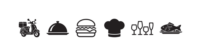 Fototapeta premium Solid Icons for Restaurant, Catering, and Food Delivery Services