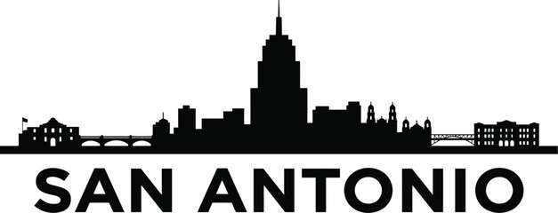 Fototapeta premium San Antonio Texas city skyline vector silhouette featuring famous landmarks and urban architecture