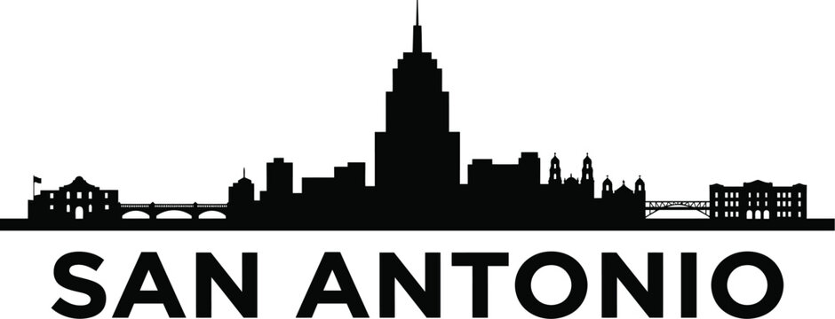 San Antonio Texas city skyline vector silhouette featuring famous landmarks and urban architecture