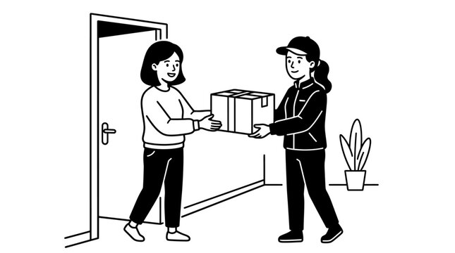 Two people exchanging a package.