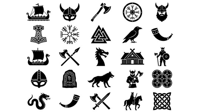 Viking Norse Nordic Symbols Icons.