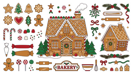 Christmas Gingerbread House and Sweets Collection - Festive Baking Elements © titik
