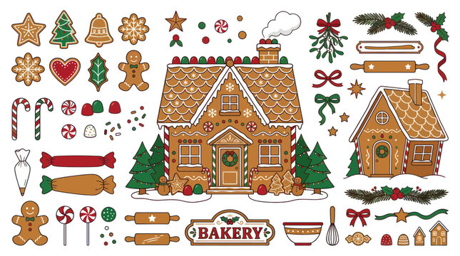 Christmas Gingerbread House and Sweets Collection - Festive Baking Elements