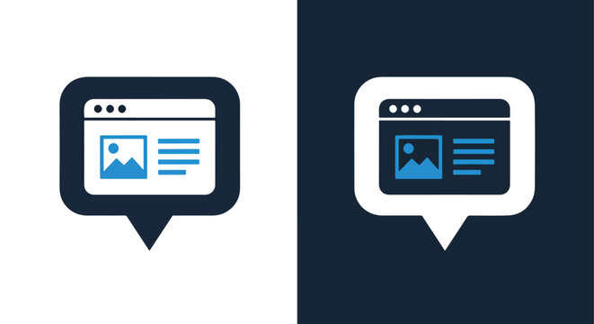 Website content management icon vector set: Glyph and solid icon set - Icon vector - logo icons. Blue, Black and white icons