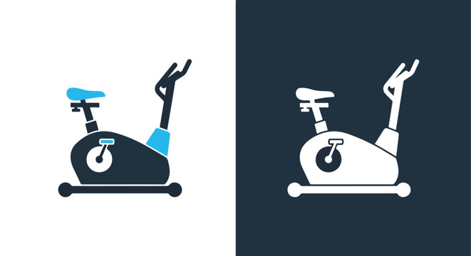 Stationary exercise bike vector icons: Glyph and solid icon set - Icon vector - Editable line icons. Vector illustration
