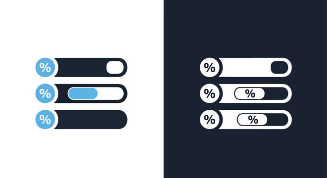 Percentage progress bar vector icon set: Glyph and solid icon set - Icon vector - Editable line icons. Vector illustration
