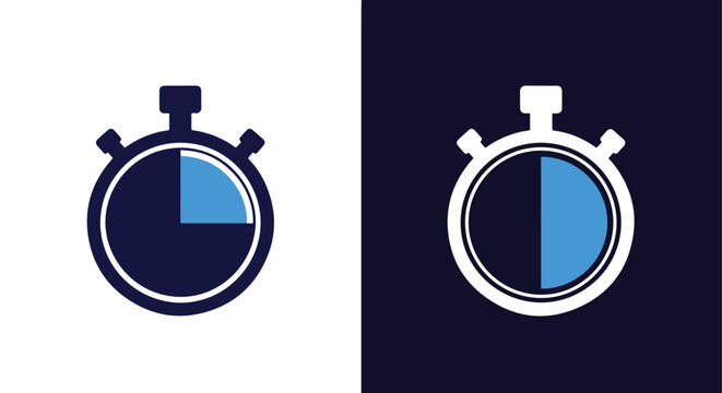 Stopwatch timer interval vector icon set: Clipart, sticker - icon set - Line and glyph solid icon and logo template 