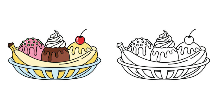 Classic Banana Split Sundae with Ice Cream, Whipped Cream, and Cherry Topping