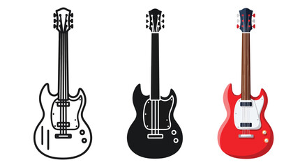 Fototapeta premium electric guitar icons set flat design - logo icons vector set. Blue, Black and white icons