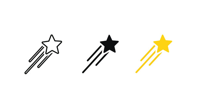 3 shooting stars icon set minimalist - logo icons vector set. Blue, Black and white icons