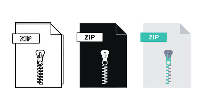 zip file icon set with folder and lock - Editable line icons. Vector illustration - Glyph and solid icon set - Icon vector
