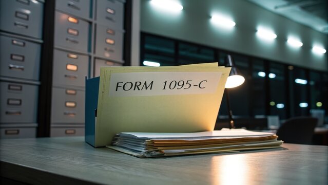 Detailed Personal Tax Document Form 1095-C in Office Environment