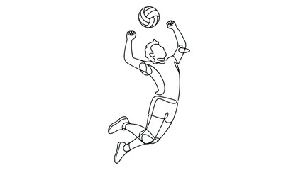 Obraz premium One continuous line illustration of an volleyball player , isolated on white background.