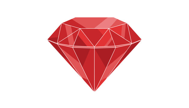 A brilliant-cut red gemstone with sharp, geometric facets and white highlights is presented as a classic, elegant, and luxurious icon.
