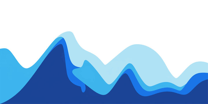 Blue mountain landscape abstract vector illustration with snowy peaks, sky, hills, sunset nature travel concept silhouette design logo style