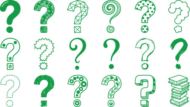 Question mark icons set, artistic styles, green color.